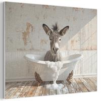 AKUSTIKBILD Esel - Tiere - Badewanne - Schaumstoff Gemälde 80x60 cm - Weiß, Kunststoff (80/60/0.9cm) - MuchoWow