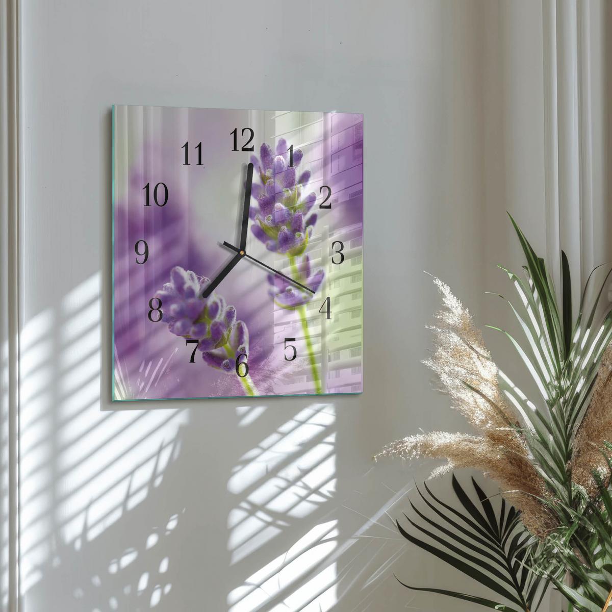 WANDUHR aus Glas 30x30 cm - Lavendel - Lila, Glas (30/30/0.4cm) - TULUP