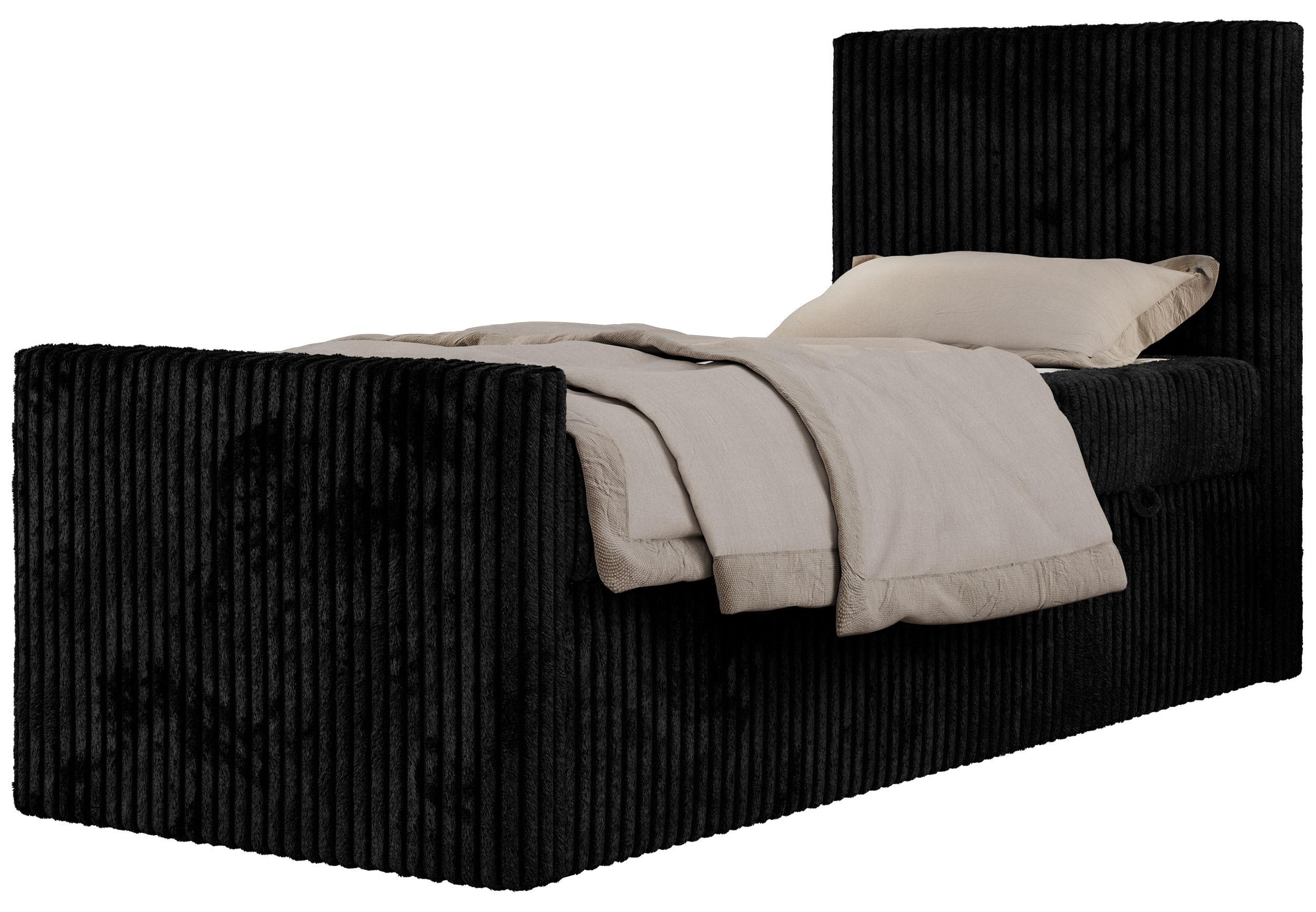 JUGENDBETT TILIO DUO 90/200 - Schwarz Cord - H3 - Rechts Seite - Schwarz, Textil (90/200cm) - MKS