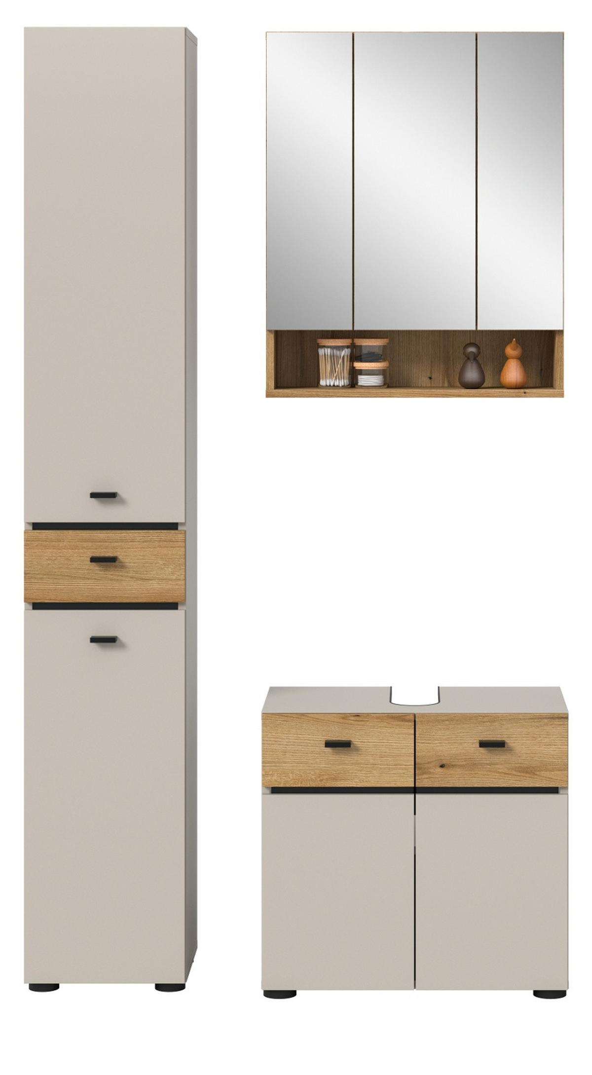 BADMÖBEL-SET Kaschmir, Evoke Eiche 3-teilig 107 cm, Komplettset mit viel Stauraum - Kaschmir/Eichefarben, Glas/Holzwerkstoff (107/191/35cm) - Inn.Furn