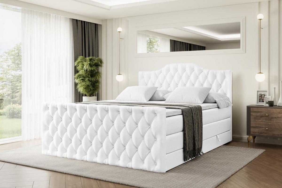 BOXSPRINGBETT VILA-1-Z KING - 140x200 - H3/H4 - Weiß Hochglanz - Weiß Hochglanz, Holzwerkstoff (140/200cm) - ALTDECOR