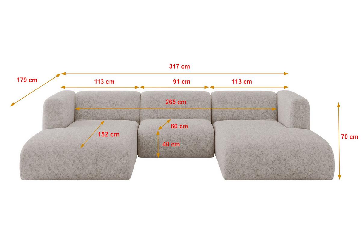 WOHNLANDSCHAFT MIRA-U1 317x179x70 Hellgrau Velours - Hellgrau/Schwarz, Holzwerkstoff/Kunststoff (317/70/179cm) - ALTDECOR