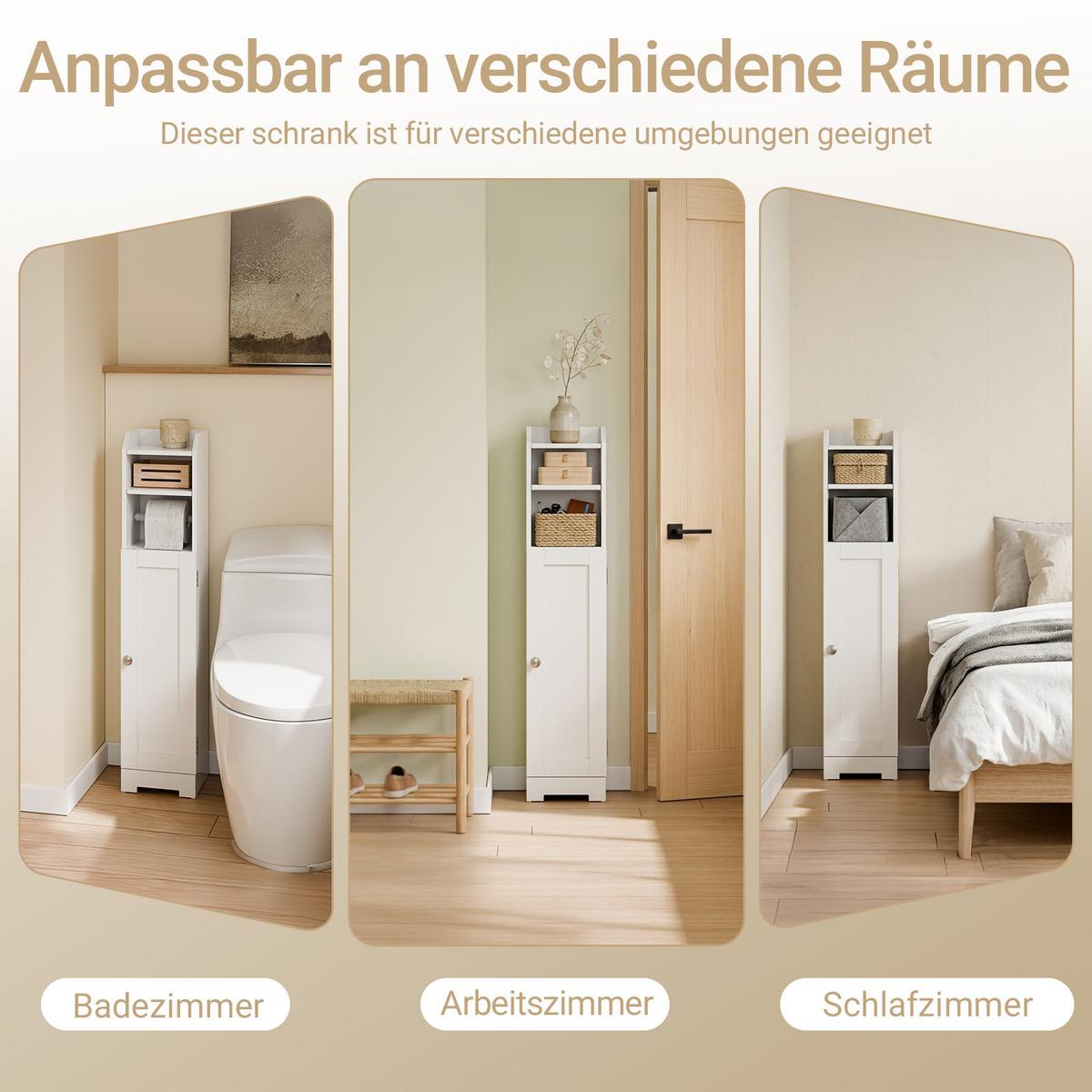 TOILETTENSCHRANK MIT TOILETTENPAPIERHALTER, 1 Tür Weiß 20x18x95cm Modern - Weiß, Holzwerkstoff (18/95/20cm) - SoBuy