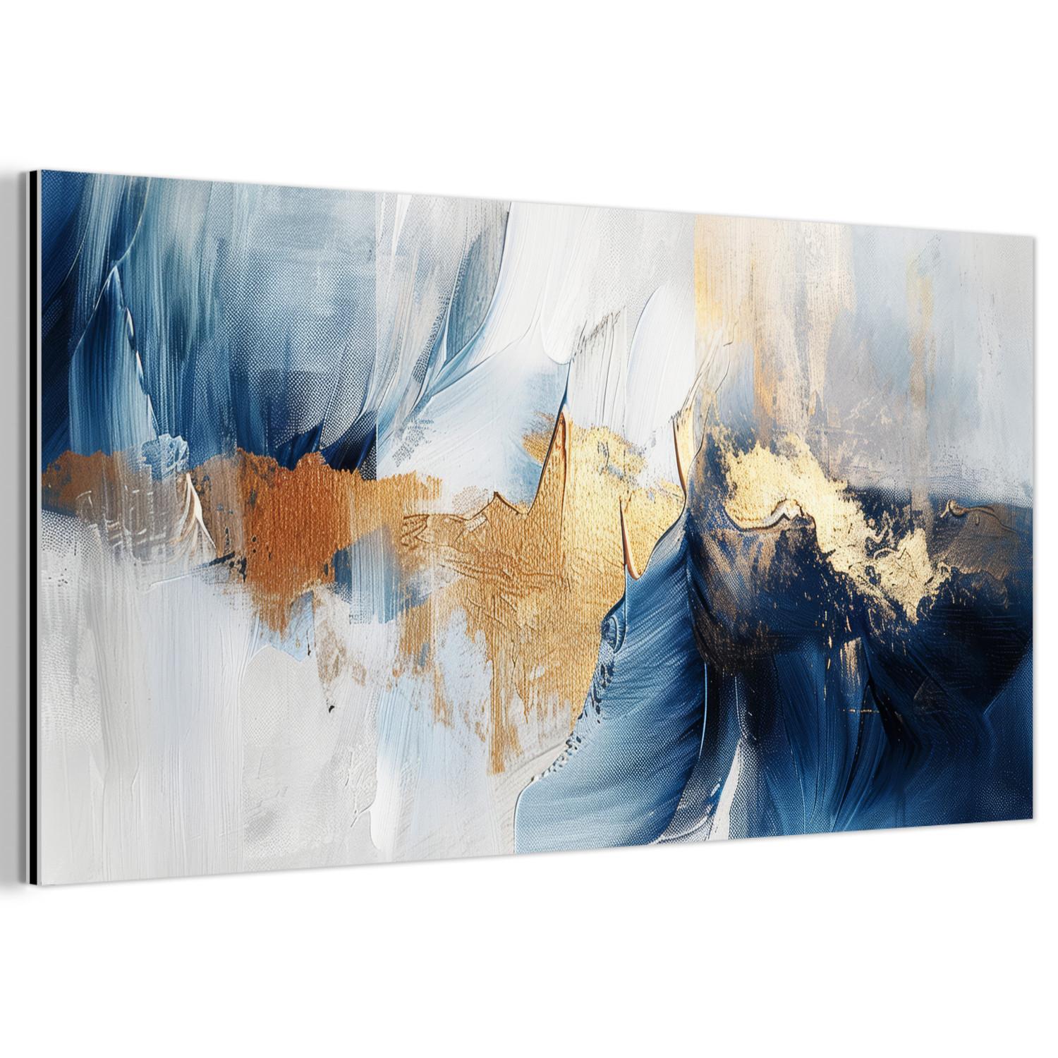 METALLBILD Gold - Blau - Aquarell - Kunst - Modern 80x40 cm - Hellblau, Metall (80/40cm) - MuchoWow