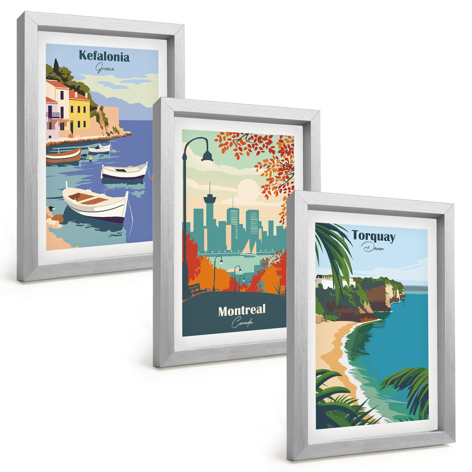 BILDER SET 3er Set - 20x30 cm Silberner Rahmen - Stadtansichten aus Griechenland, Kanada und Australien - Silberfarben, Kunststoff (20/30cm) - TULUP