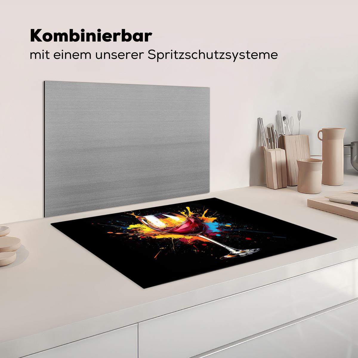 HERDABDECKPLATTE Wein - Glas - Graffiti - Getränk - Rot - Farbe Induktionsmatte 71x52 cm - Weinrot, Kunststoff (71/52/0.2cm) - MuchoWow