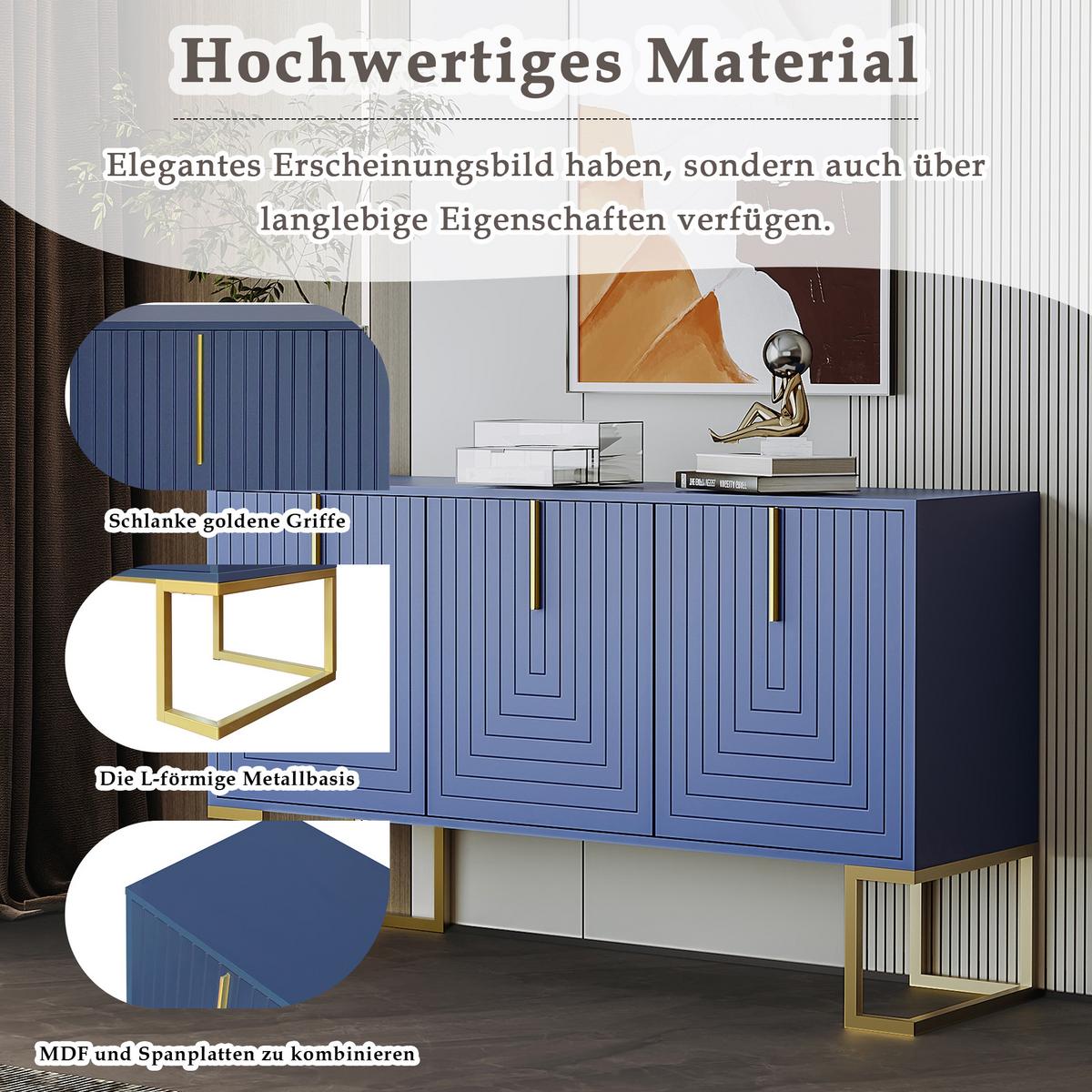 SIDEBOARD Blau 138/40/80,5CM - Blau, Holzwerkstoff/Metall (40/81/138cm) - Urban Meuble