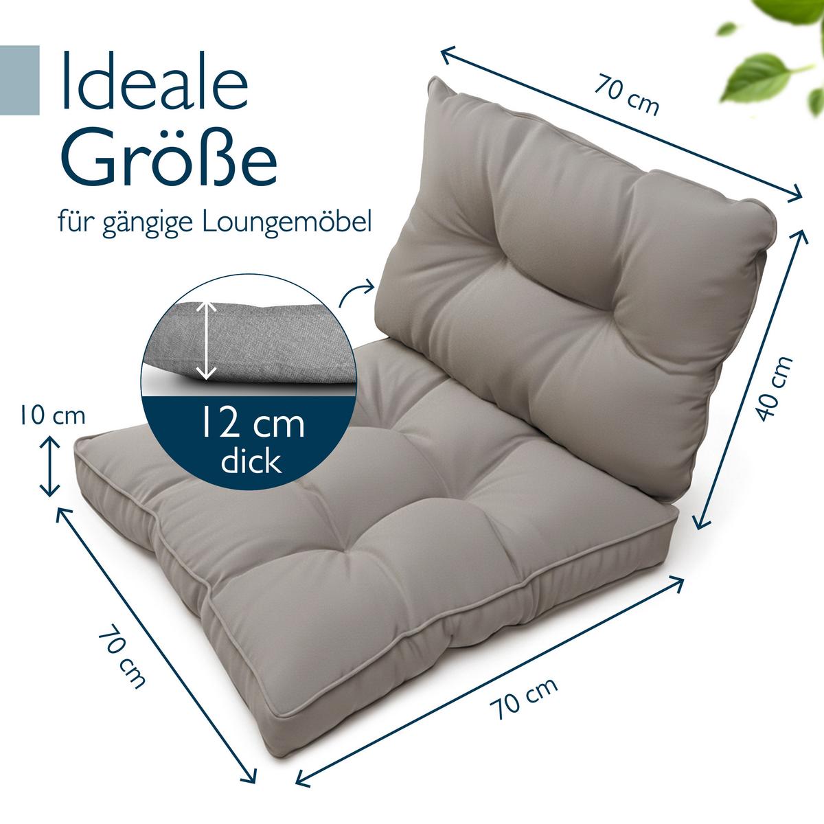 LOUNGEKISSEN Flair Outdoor Sitz 70x70x10cm mit Rücken 70x40x12cm Hellgrau (2tlg) - Hellgrau, Textil (70/70cm) - Beautissu 