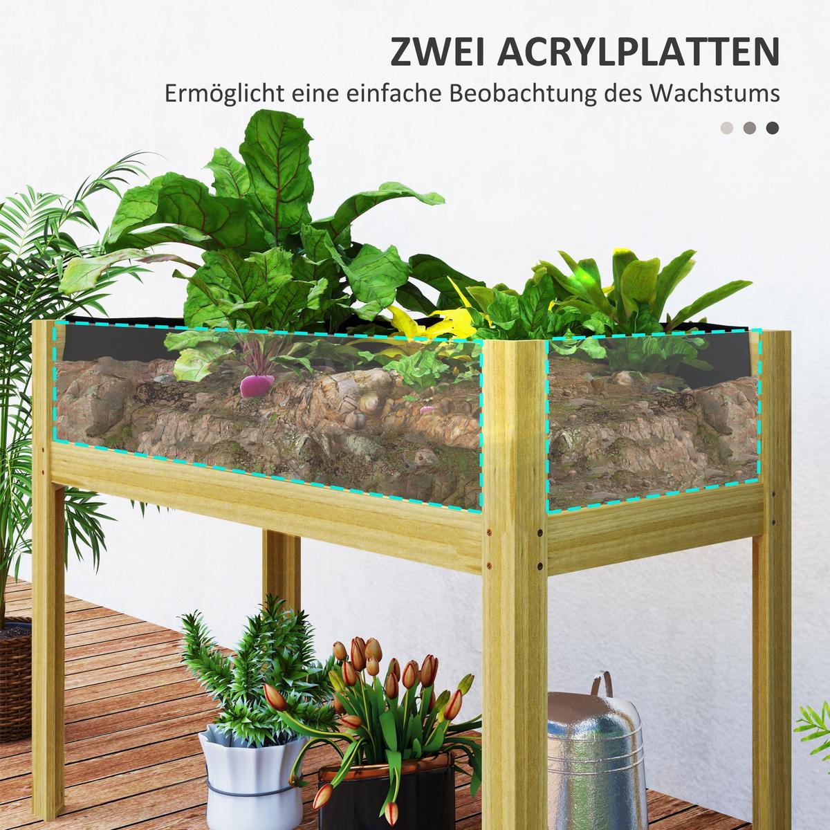 HOCHBEET mit Acrylplatten - Naturfarben, Holz (50/80/110cm) - Outsunny