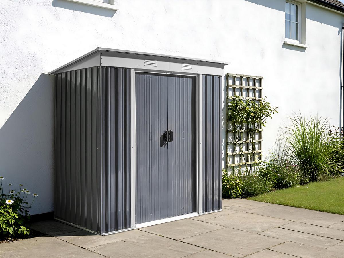 GERÄTEHAUS 174 cm 110 cm Graphitgrau Acilia - Graphitfarben/Weiß, Metall (174/174/110cm) - Beliani