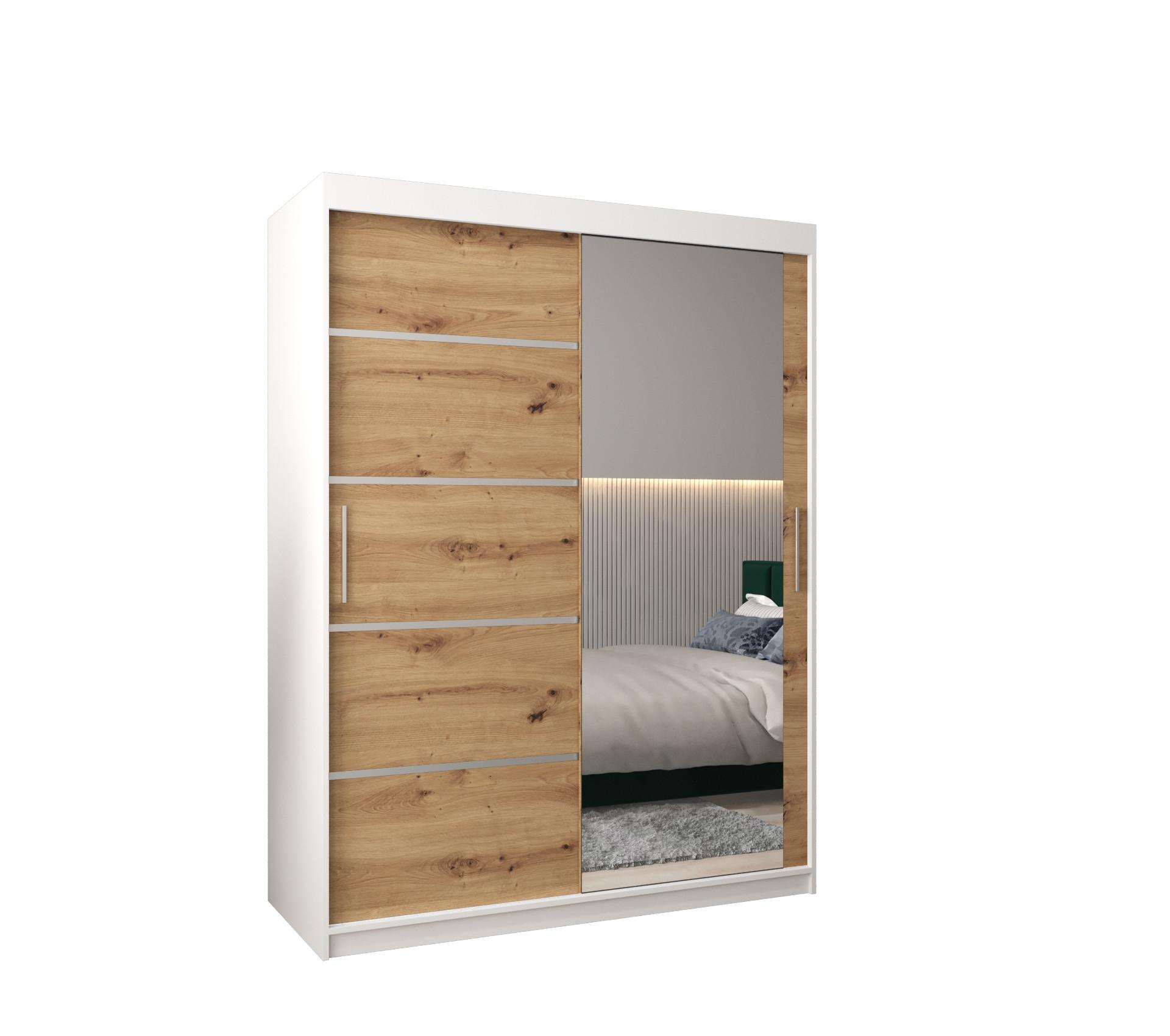 SCHWEBETÜRENSCHRANK 200/150/62 2-türig - Silberfarben/Eiche Artisan, Holz/Kunststoff (150/200/62cm) - MÖBEL KRYSPOL