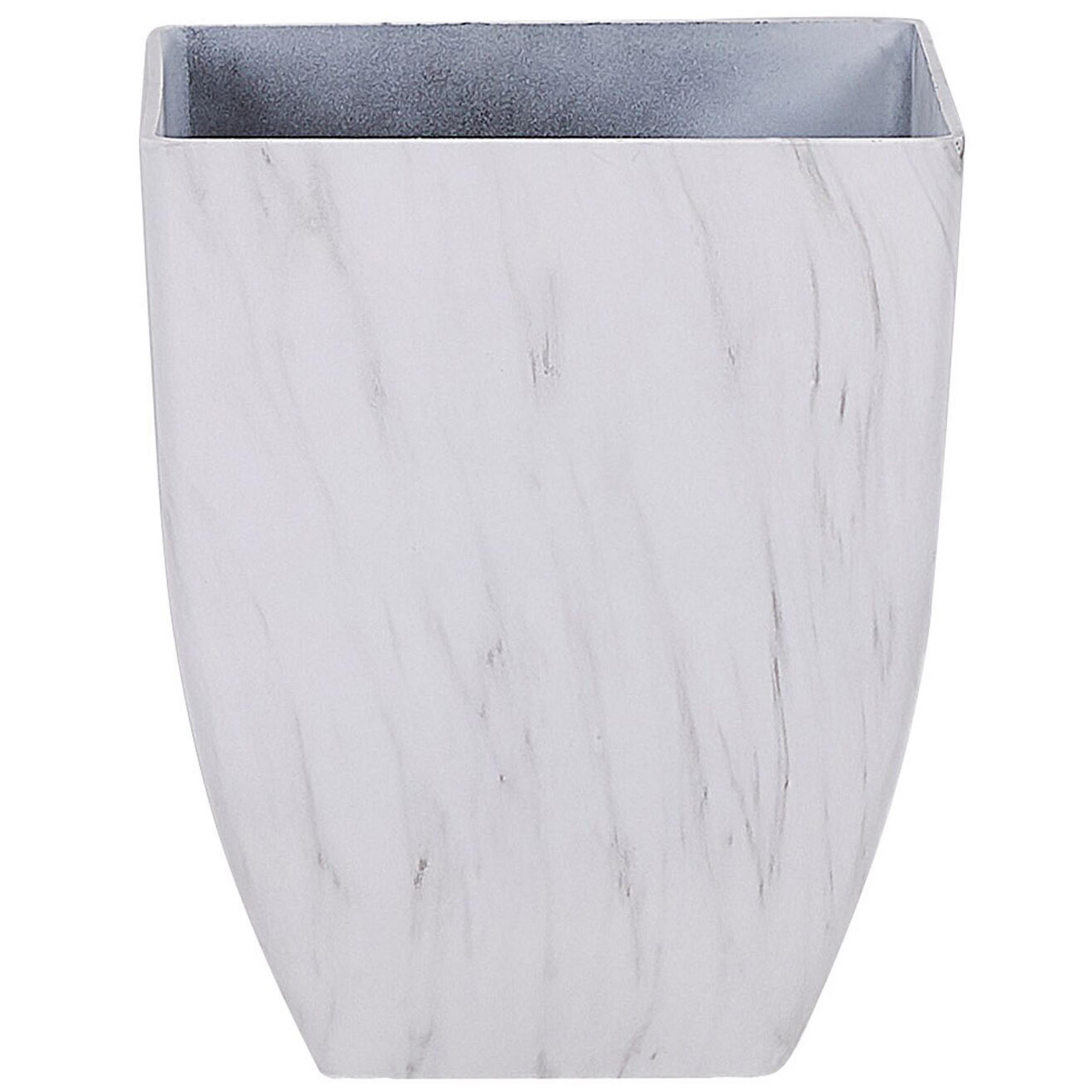 BLUMENTOPF weiß Marmor Optik quadratisch 35/35/42 cm Miro - Weiß, Stein (42cm) - Beliani