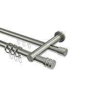 GARDINENSTANGE RUNDROHR-INNENLAUF Platon Estana 140 cm, 2-läufig, 20 mm Ø Edelstahl-Optik - Edelstahlfarben, Metall (140cm) - INTERDECO