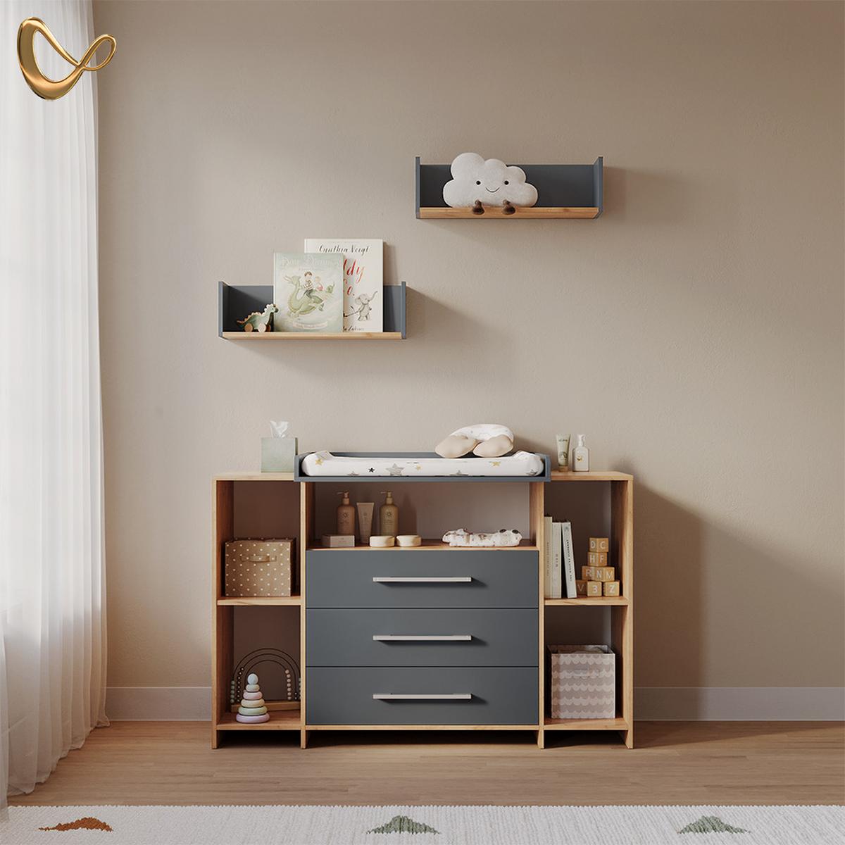 WICKELKOMMODE Torino Anthrazit/Sonoma XL mit Schubladen - Anthrazit/Sonoma Eiche, Holzwerkstoff (143/100/70cm) - Livinity®