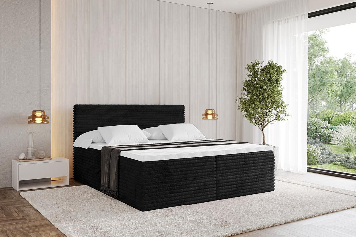 BOXBETT mit Matratze H4 und Lattenrost - TOLO-v1 - 180x200 Cord - Schwarz - Schwarz, Holzwerkstoff (180/200cm)