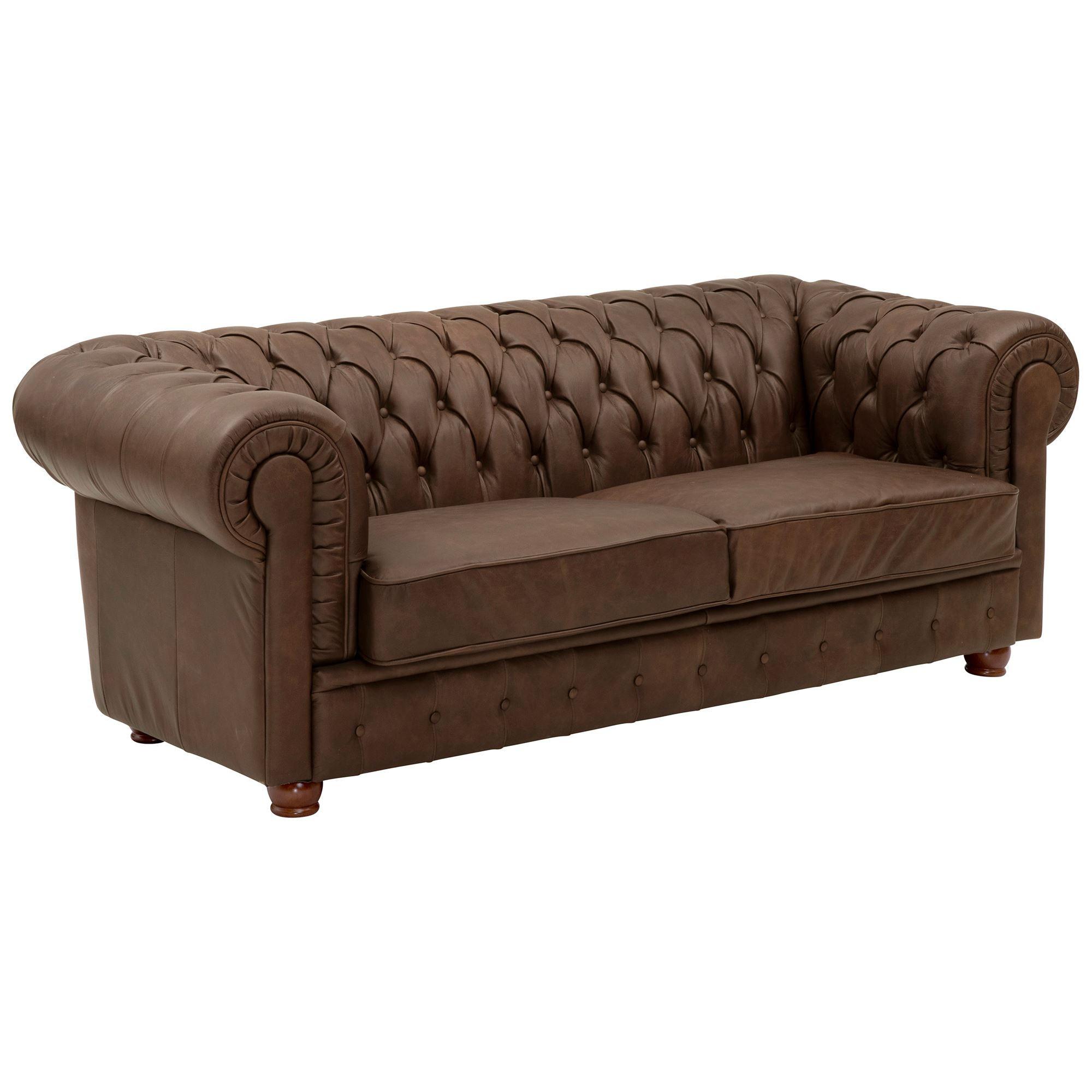 SOFA 3-Sitzer Kalea Echtleder (Antikoptik) braun - Braun, Leder (200/76/98cm) - 58aufmkessel