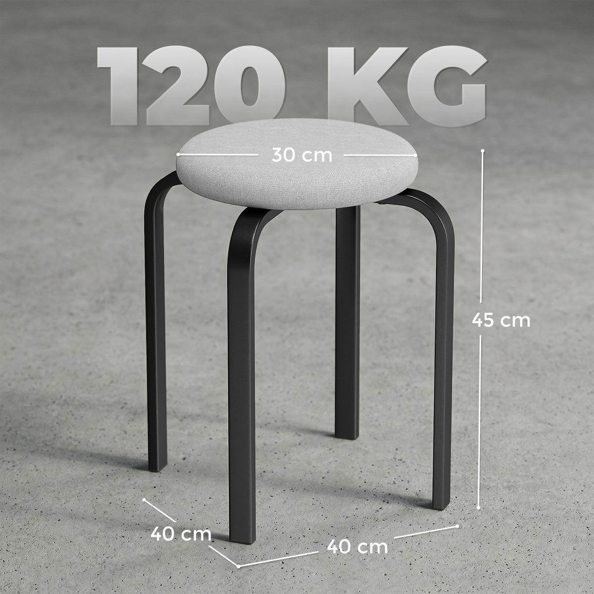 HOCKER 4er Set Kunstleinen Stahl Grau - Schwarz/Grau, Textil/Metall (40/45/40cm) - HOMCOM