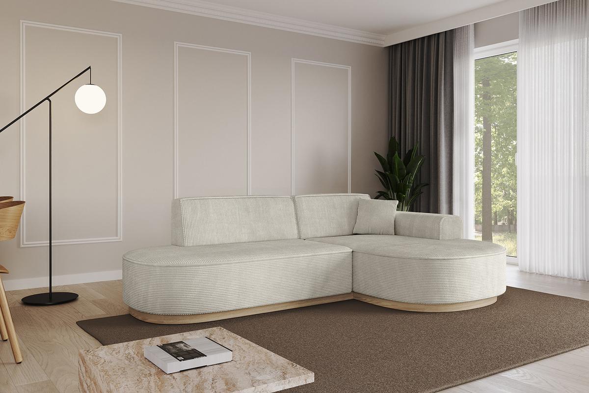 ECKSOFA Ottomane Rechts MARI-L1-v1 - 243x171x83 cm Creme Cord - Hellgrau/Creme, Holzwerkstoff/Textil (171/243cm) - ALTDECOR
