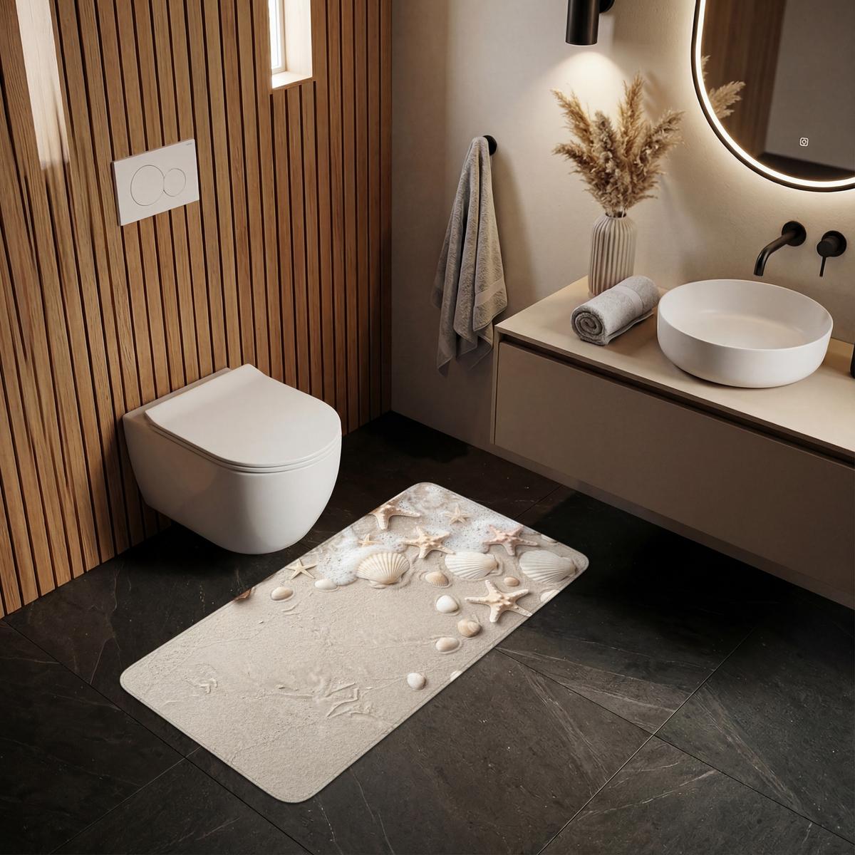 BADEMATTE Muscheln - Seesterne - Strand 120x60 cm - Sandfarben/Creme, Textil (120/60cm) - OnlyWow