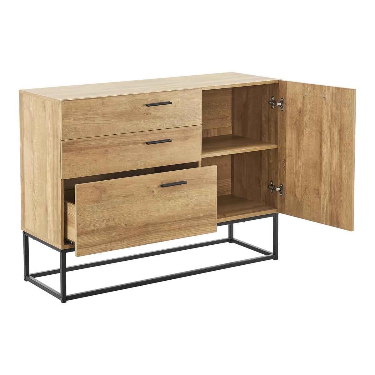 SIDEBOARD Lavangen - Eichefarben/Schwarz, Holzwerkstoff/Metall (100/75/35cm) - [en.casa]