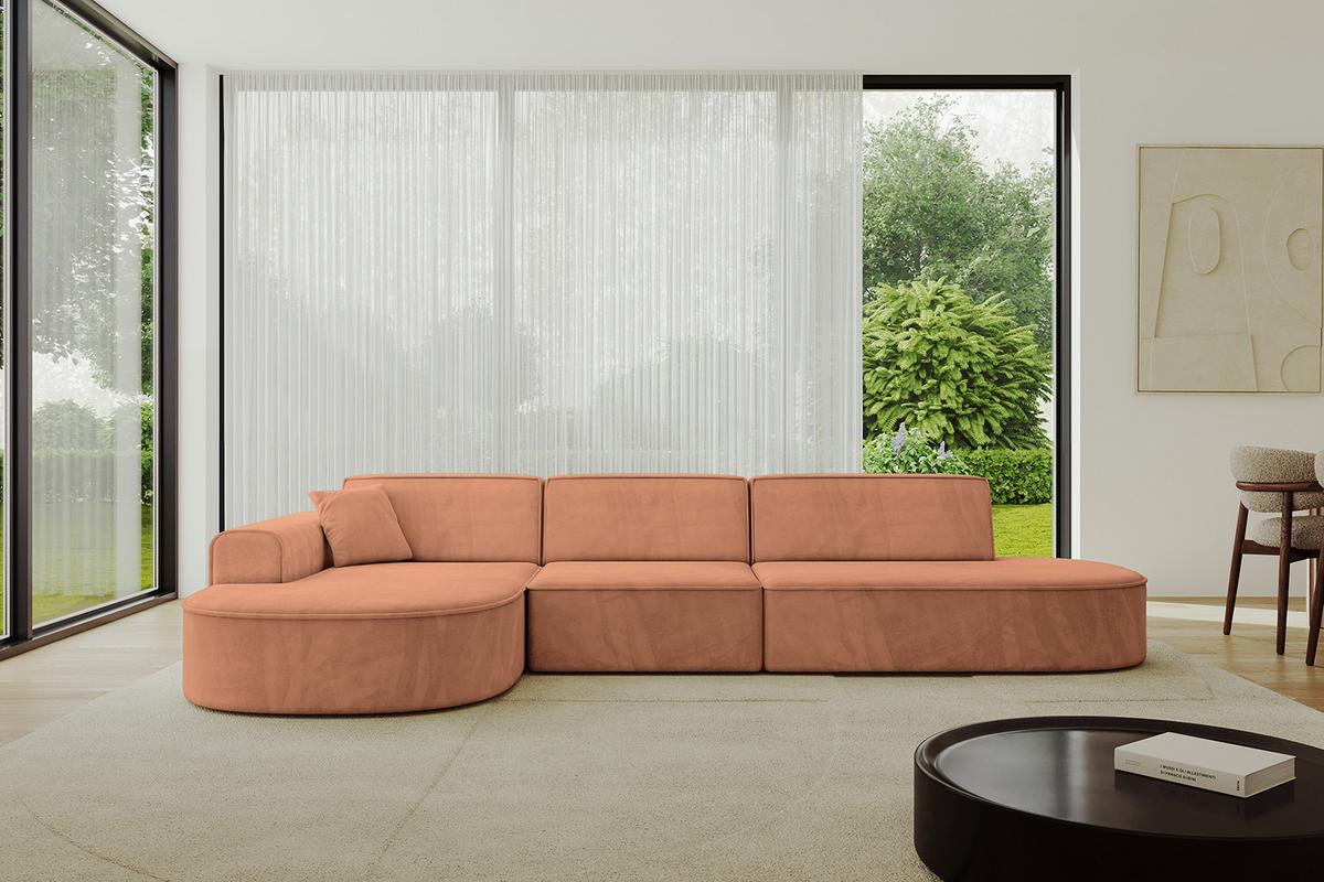 ECKSOFA Ottomane Links MARI-L2 - 328x171x79 cm Orange Velours - Schwarz/Orange, Holzwerkstoff/Kunststoff (328/171cm) - ALTDECOR