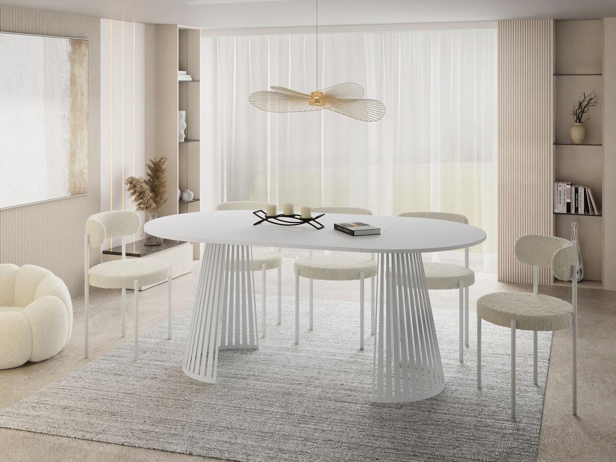 ESSTISCH Naro rund ausziehbar mit Weißem Lamellen-Metallgestell, Weiß 100-180/100/76 cm - Weiß, Holzwerkstoff/Metall (100/176/76cm) - WFL GROUP