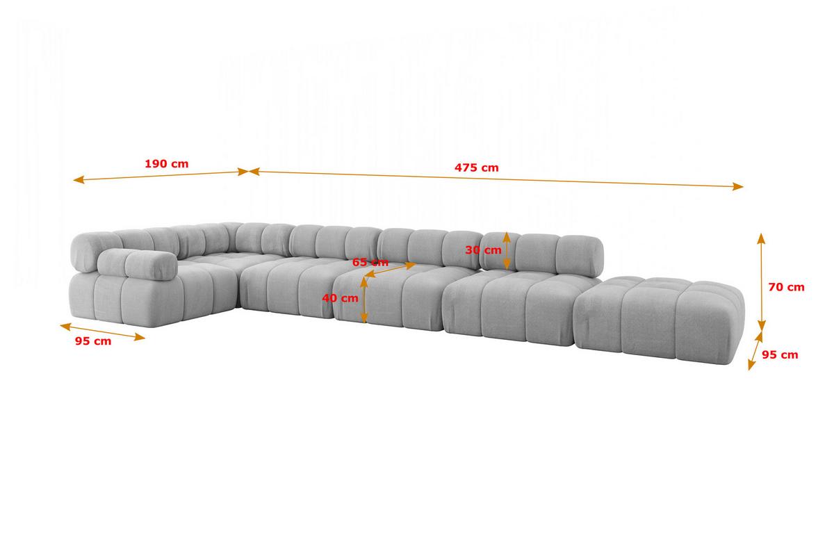 ECKSOFA modulares Sofa Felto-L3 - 475x190x70 cm Hellgrau Velours - Hellgrau, Holzwerkstoff/Textil (475/190cm) - ALTDECOR