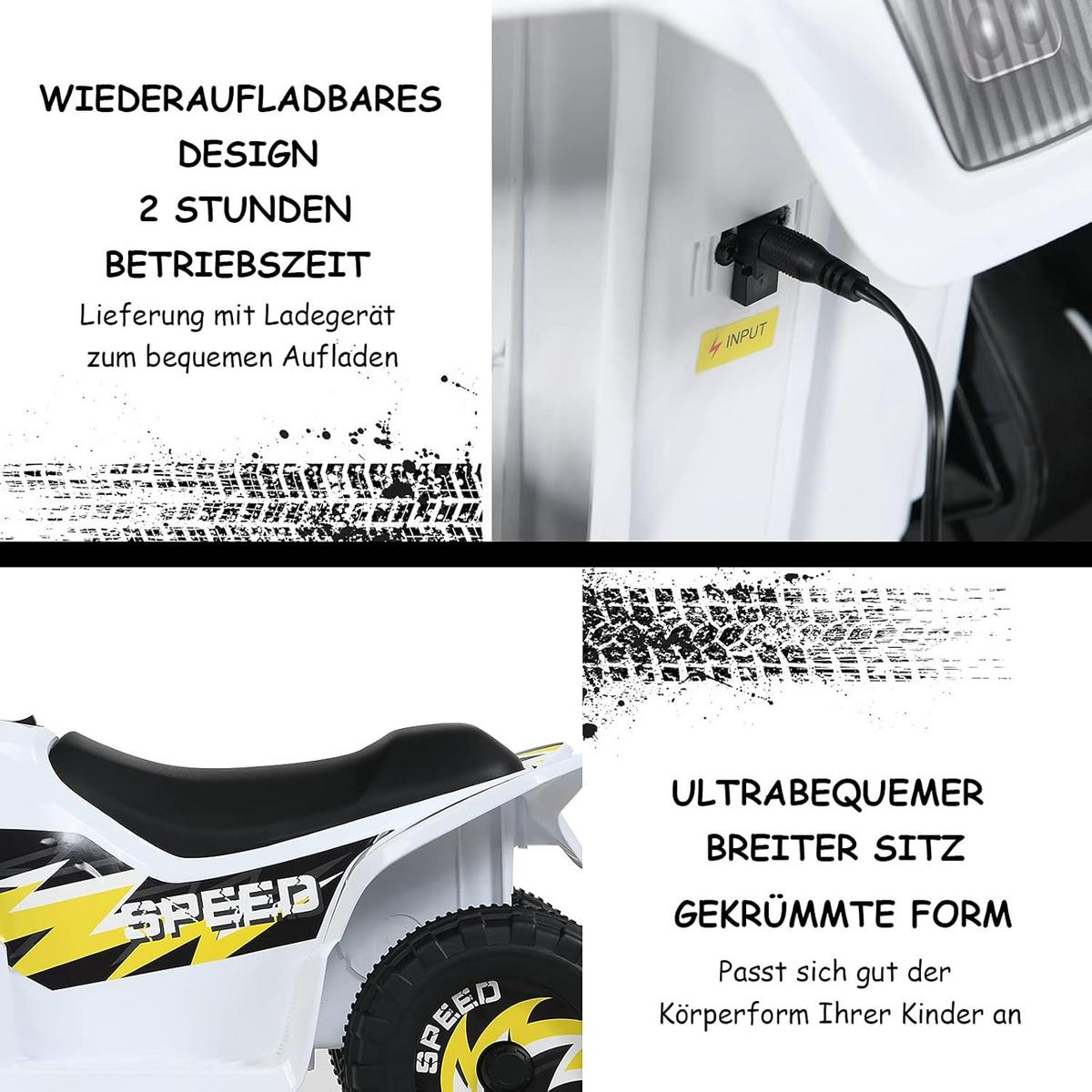 KINDERMOTORRAD 6V Elektro Kinderquad Weiß - Weiß, Kunststoff (73/44.5/40cm) - COSTWAY