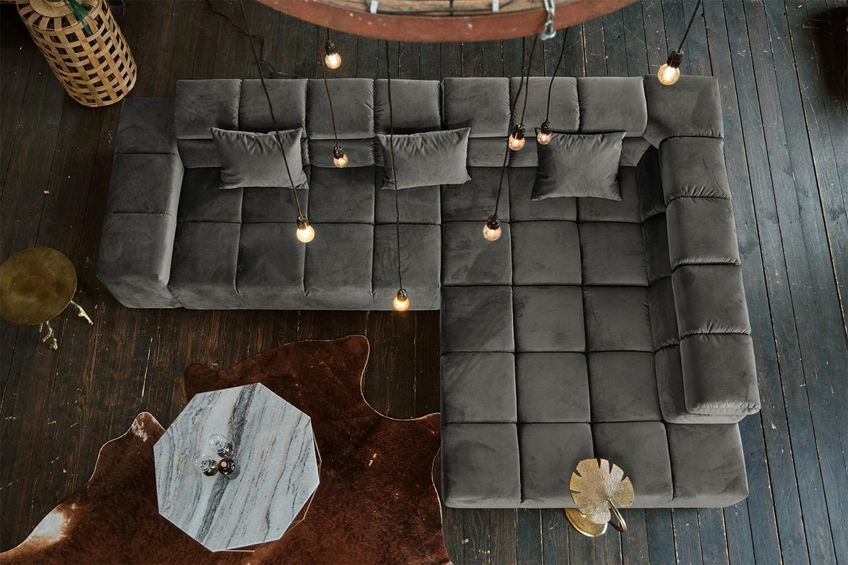 ECKSOFA NEVADA Grau Velvet - Schwarz/Grau, Textil (319/215cm) - KAWOLA