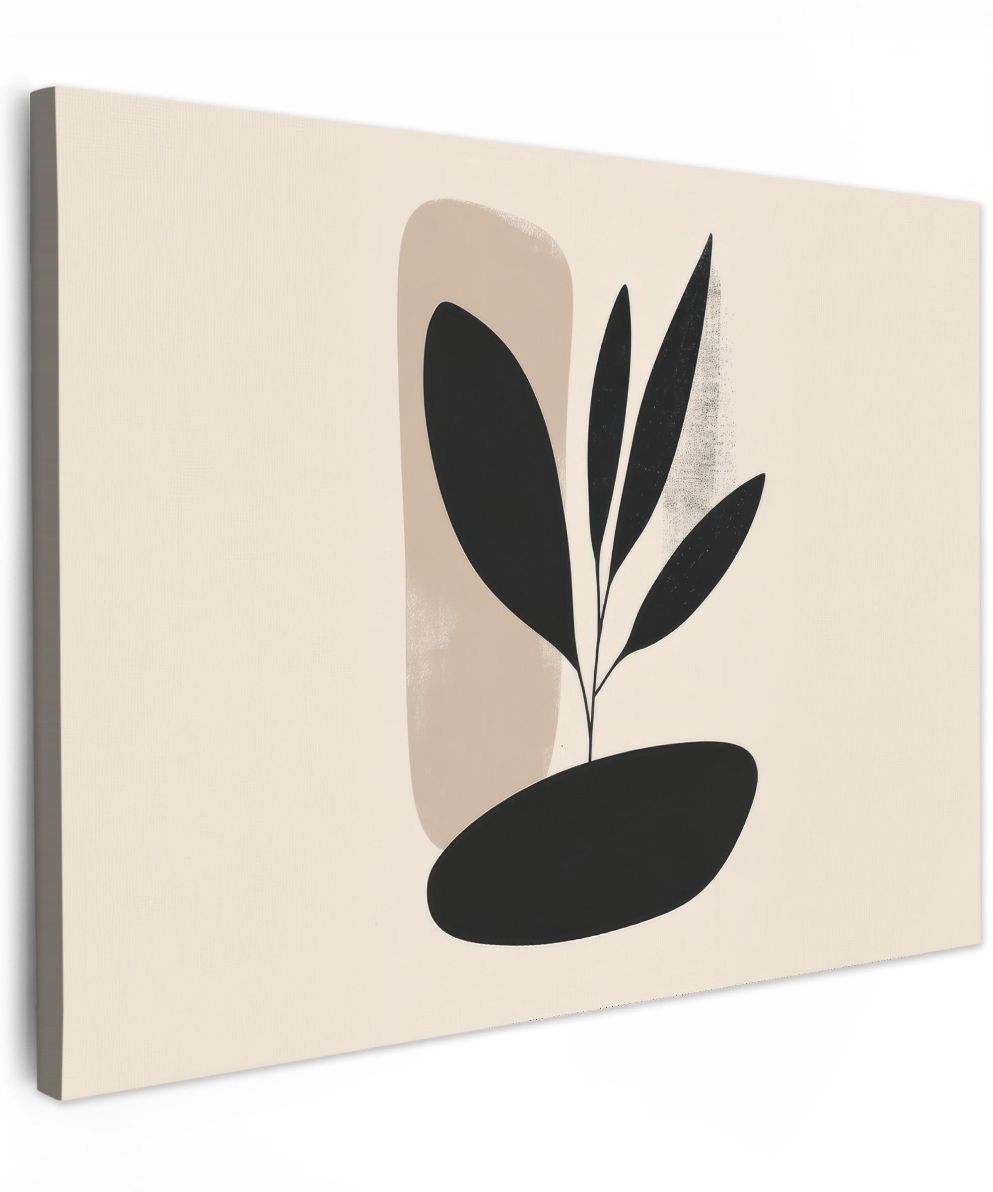 LEINWANDBILD Pflanze - Beige - Japanisch Wandbilder 80x60 cm - Schwarz, Textil (80/60cm) - MuchoWow