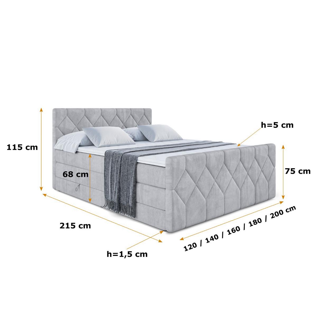 BOXSPRINGBETT CATOR-Z KING - 180x200 - H3/H4 - Hellgrau - Hellgrau, Holzwerkstoff (180/200cm) - ALTDECOR