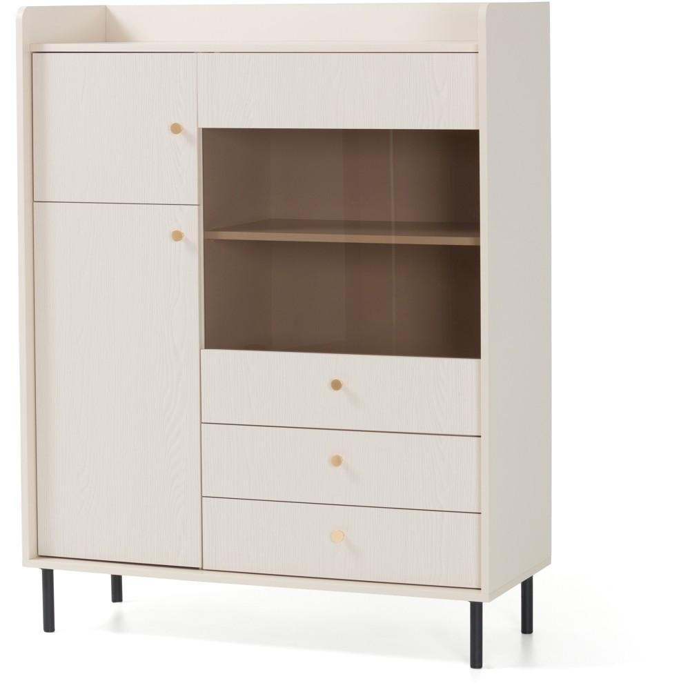 VITRINE Gloria mit 2 Schubalden und 3 Türen - Beige/Schwarz, Holzwerkstoff/Metall (103/133/42cm) - Beautysofa