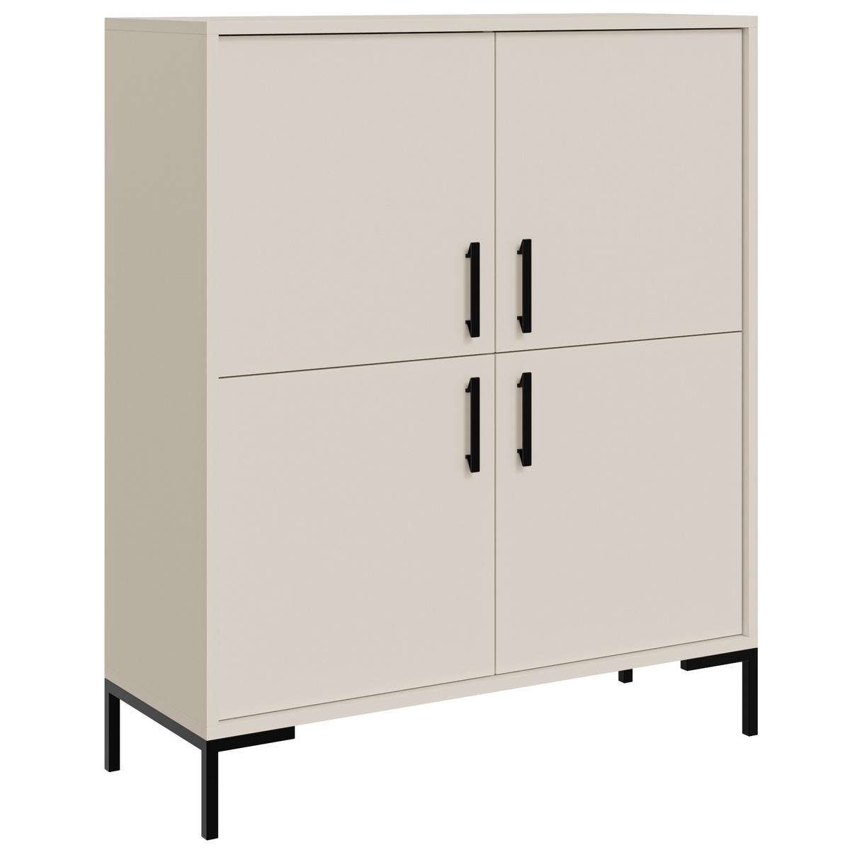 KOMMODE Selena, Highboard mit 4 Türen, Metallfüße, Selbstschließer, Kaschmir, 100 cm - Kaschmir/Schwarz, Holzwerkstoff/Metall (101/113/40cm) - Beautysofa
