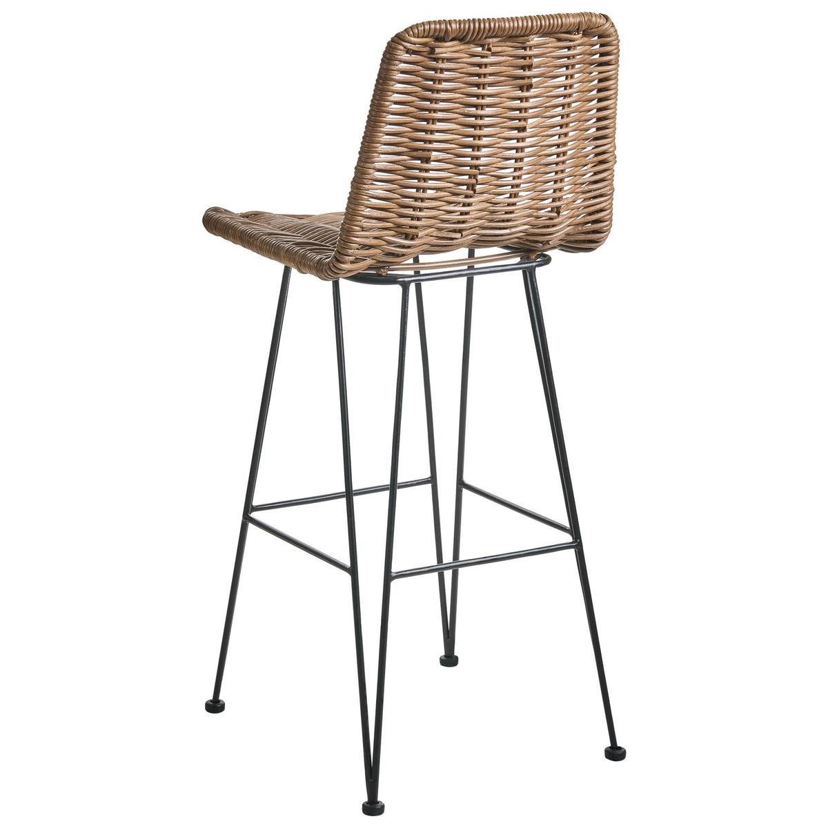 BARHOCKER 2er-Set Rattan Braun Cassita - Schwarz/Braun, Holz (43/100/50cm) - Beliani