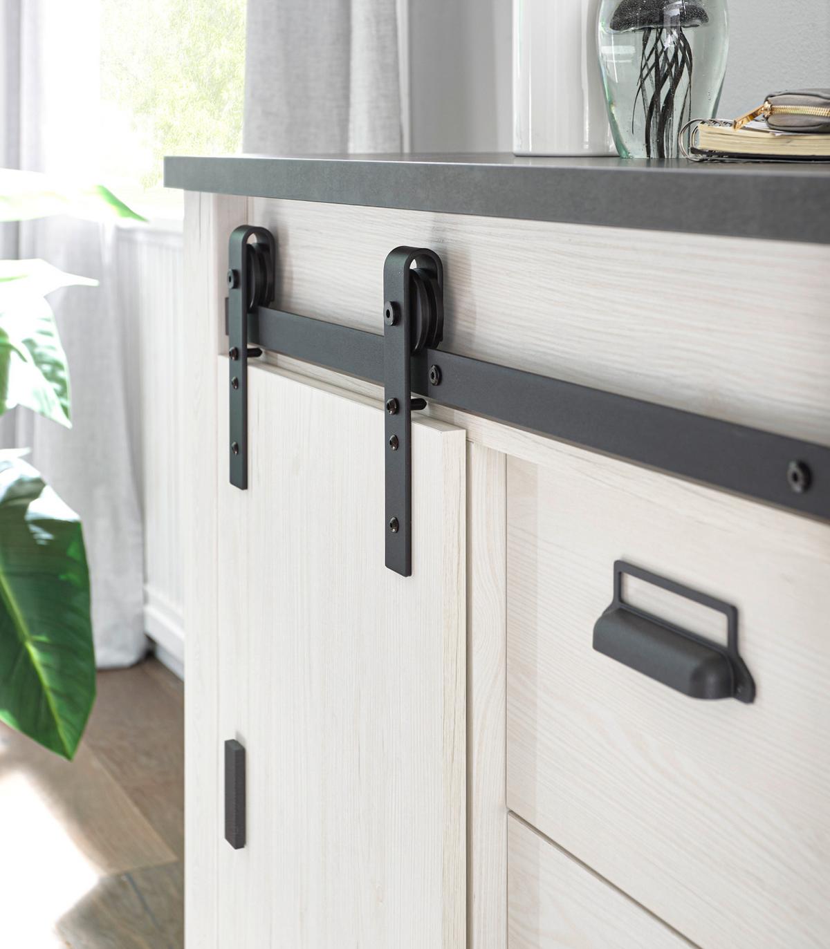 ESSZIMMER-SET weiß Pinie, anthrazit Landhaus, Wohnkombination 2-teilig - Anthrazit/Weiß, Holzwerkstoff/Metall (275/201/43cm) - Furn.Design
