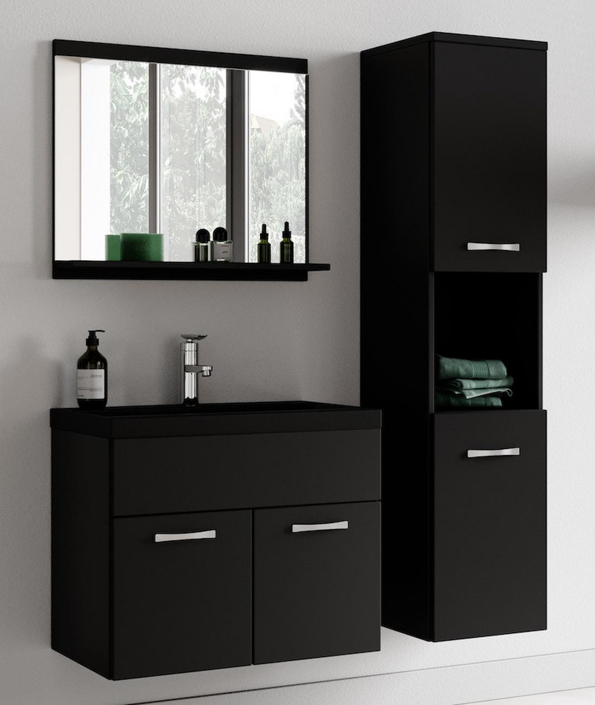 BADMÖBEL-SET Montreal 4 Teile Schwarz Matt - Schwarze Waschbecken - 60 x 35 x 51 cm - Schwarz, Holz (60/51/35cm) - Badplaats