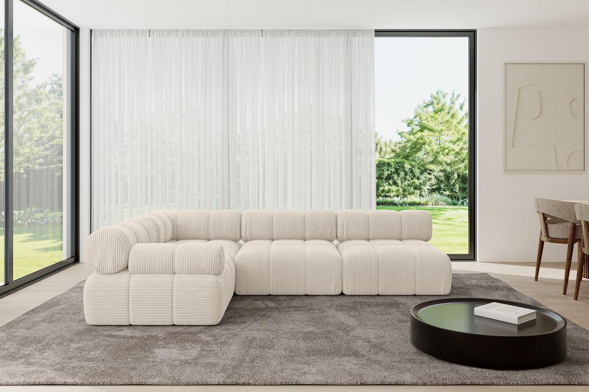 ECKSOFA modulares Sofa Mende-L2 - 285x190x70 cm Beige Cord - Beige, Holzwerkstoff/Textil (285/190cm) - ALTDECOR
