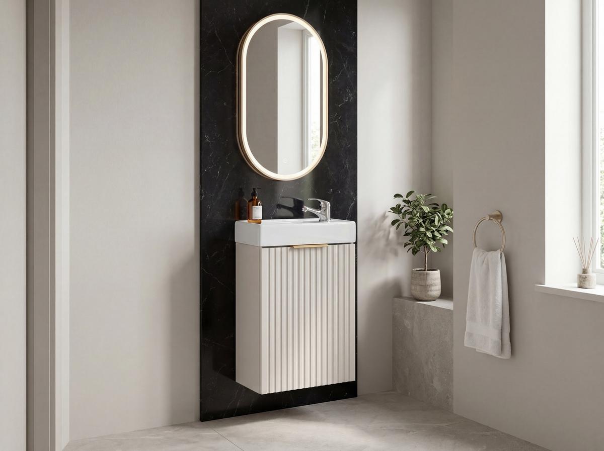 WASCHBECKENUNTERSCHRANK Niva hängend mit Rillenfronten in Matt Kaschmir, 40/57/22 cm - Kaschmir/Beige, Holzwerkstoff/Kunststoff (40/57/22cm) - WFL GROUP