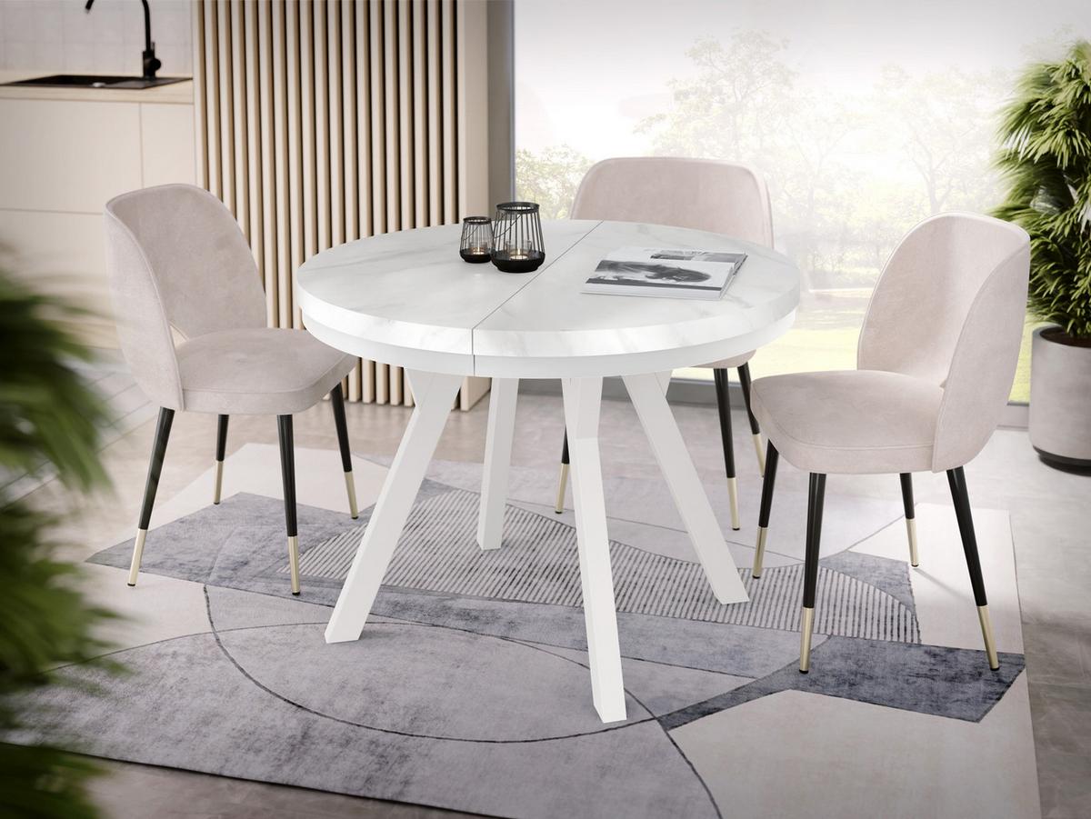 ESSTISCH Lume Weiß runder ausziehbarer, Marmor Weiß 90-170/90/76 cm - Ecru/Weiß, Holz/Holzwerkstoff (90/170/76cm) - WFL GROUP