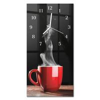 WANDUHR aus Glas 30x60 cm - Tasse Kaffee - Rot, Glas (30/60/0.4cm) - TULUP
