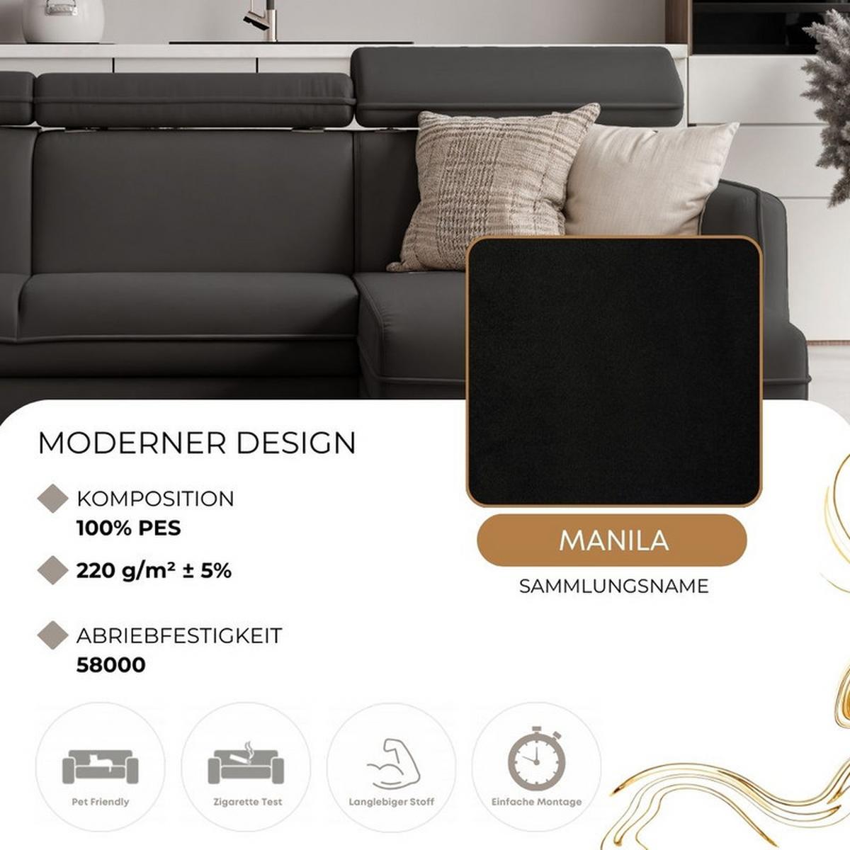 ECKSOFA BENI mit Schlaffunktion und Bettkasten, Stoff Anthrazit - Anthrazit, Kunststoff/Textil (220/160cm) - Idohome