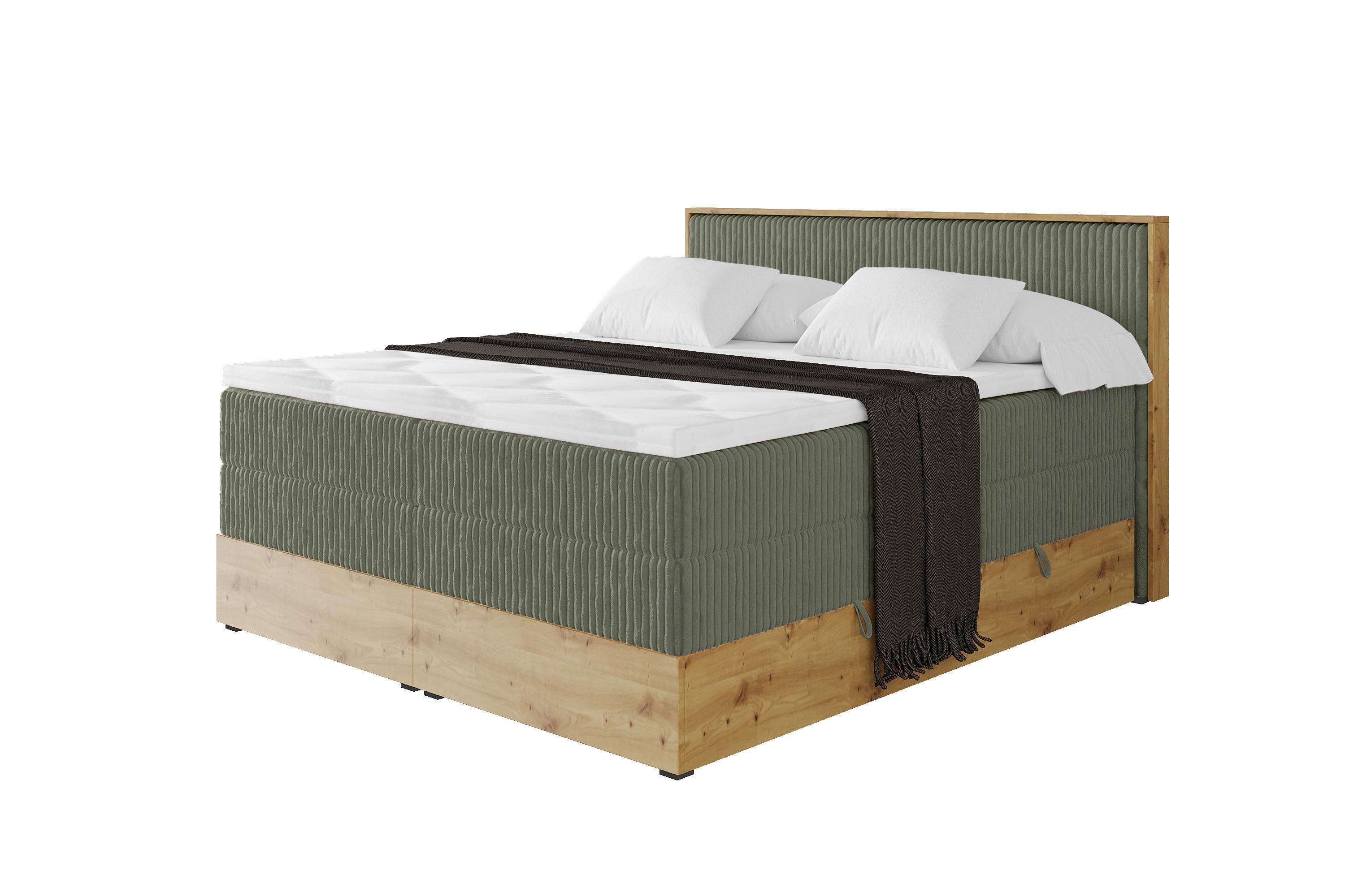 BOXSPRINGBETT LOLLI9 -KING 200x200 - H3/H4 Olivgrün - Olivgrün, Holzwerkstoff (200/200cm) - ALTDECOR