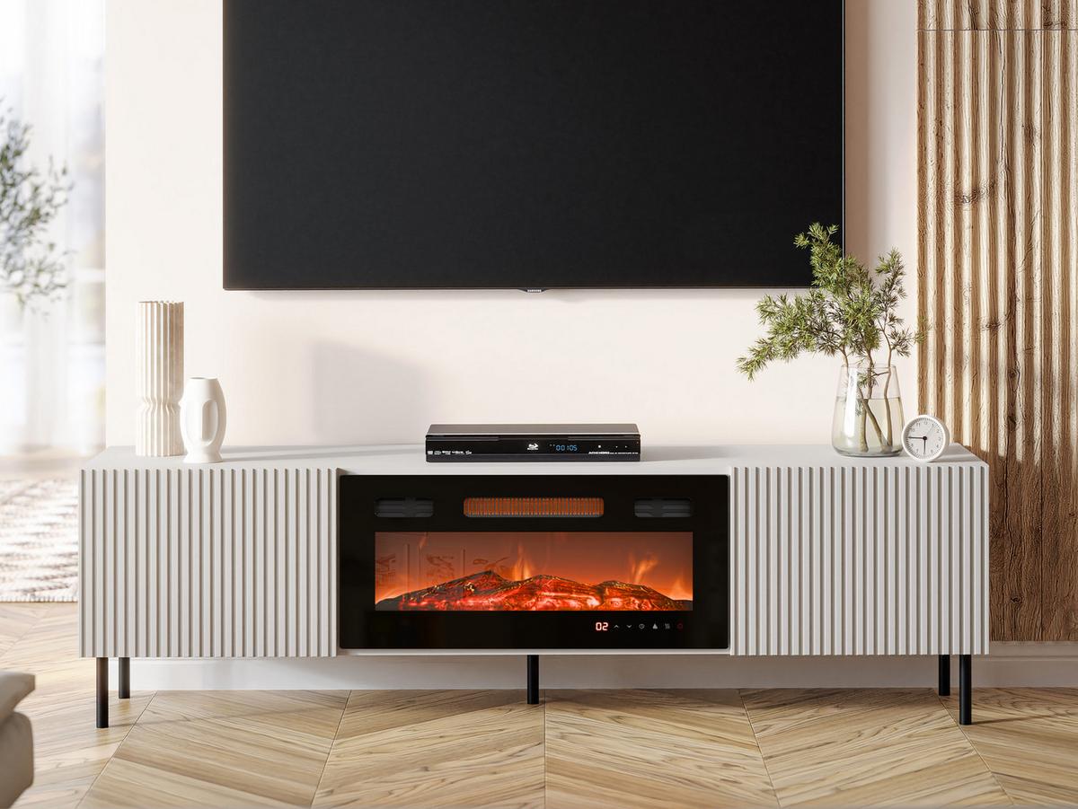 TV-ELEMENT Aruba 2D 181 mit Kamin - Schwarz/Naturfarben, Holzwerkstoff (181/53/42cm) - MIRJAN24