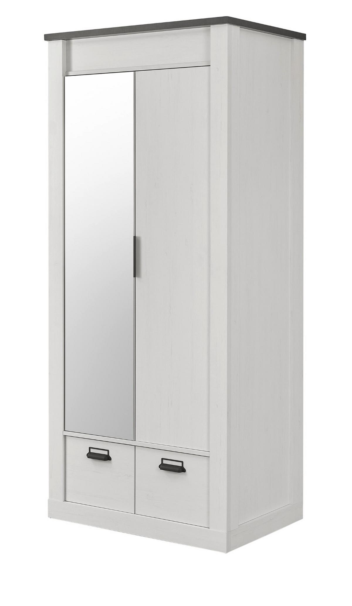 KLEIDERSCHRANK weiß Pinie, anthrazit Landhaus, Drehtürenschrank 2-türig mit Spiegel 93 x 209 cm - Anthrazit/Weiß, Holzwerkstoff/Metall (93/209/63cm) - Furn.Design