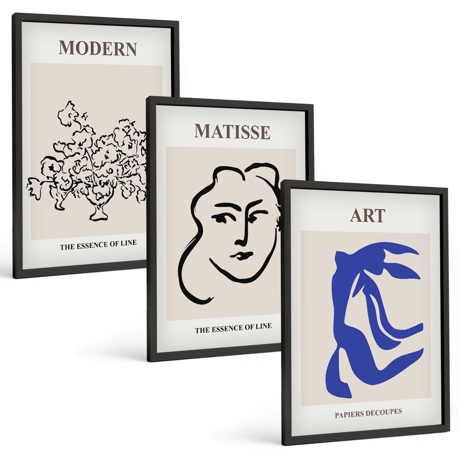 BILDER SET 3er Set - 40x60 cm Schwarzer Rahmen - Abstrakte minimalistische Poster - Schwarz, Kunststoff (40/60cm) - TULUP