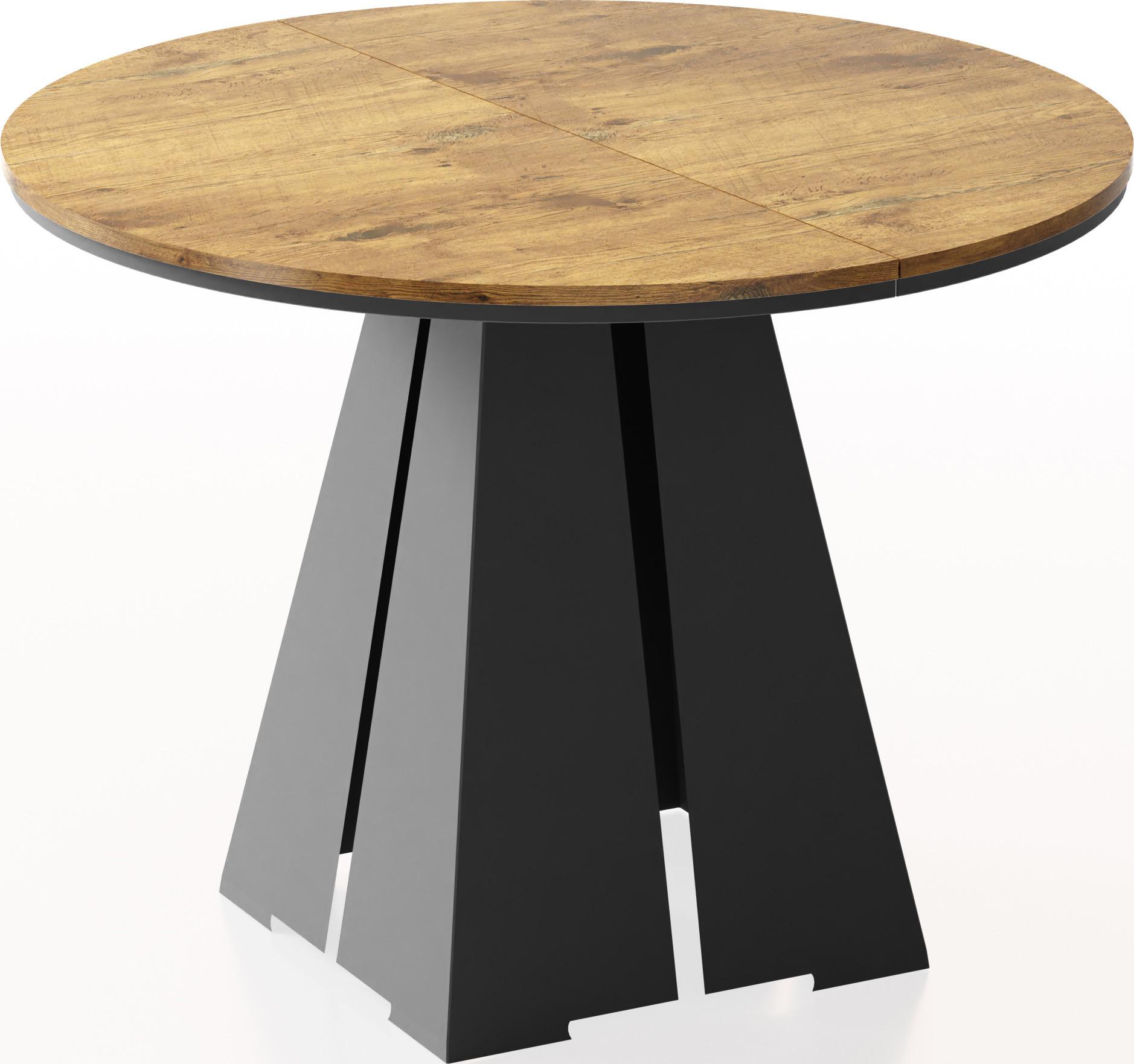 ESSTISCH Kova runder ausziehbarer, Lancelot Eiche 120-200/120/76 cm - Eichefarben/Schwarz, Holzwerkstoff/Metall (120/196/76cm) - WFL GROUP