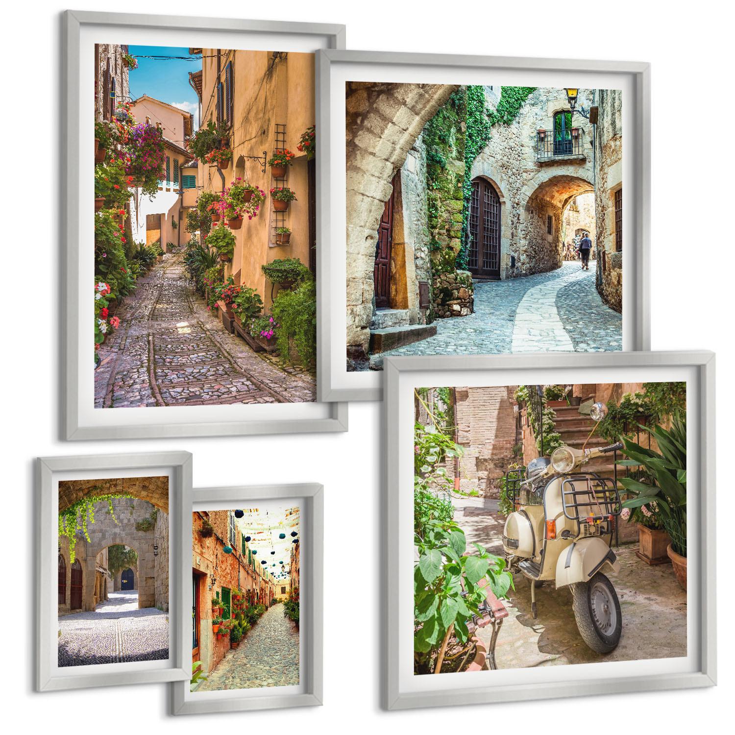 BILDER SET 5er Set - 50x50 cm & 20x30 cm & 40x60 cm Silberner Rahmen - Porträts von Frauen mit Lippen - Silberfarben, Kunststoff (40/60cm) - TULUP
