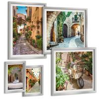 BILDER SET 5er Set - 50x50 cm & 20x30 cm & 40x60 cm Silberner Rahmen - Porträts von Frauen mit Lippen - Silberfarben, Kunststoff (40/60cm) - TULUP