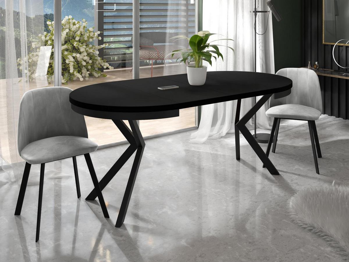 ESSTISCH Ross runder ausziehbarer, Schwarz 90-170/90/76 cm - Schwarz, Holzwerkstoff/Metall (90/170/76cm) - WFL GROUP