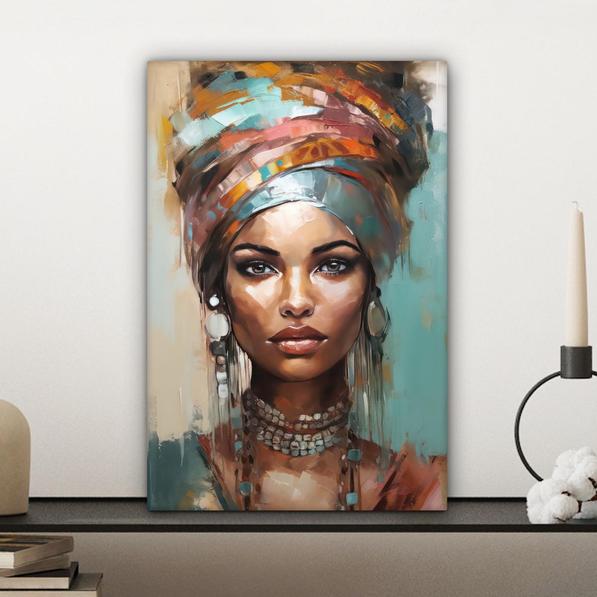 LEINWANDBILD Frau - Kunst - Schmuck - Porträt Deko Wohnzimmer 20x30 cm - Blaugrau, Textil (20/30cm) - MuchoWow